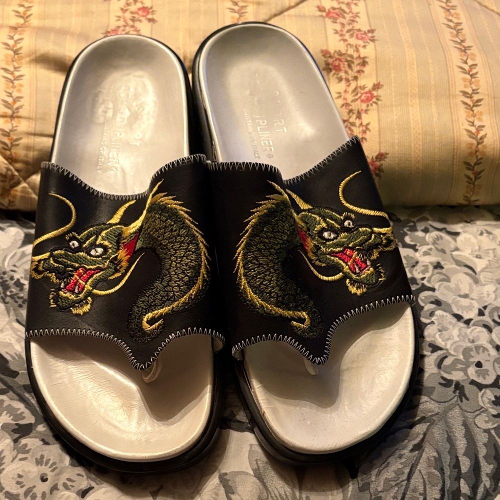 Donald J. Pliner Black and Gold Dragon Sandals